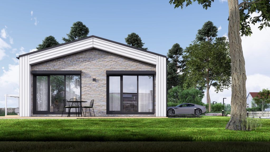 bungalow habitable en bois installé dans un jardin pour la location courte durée